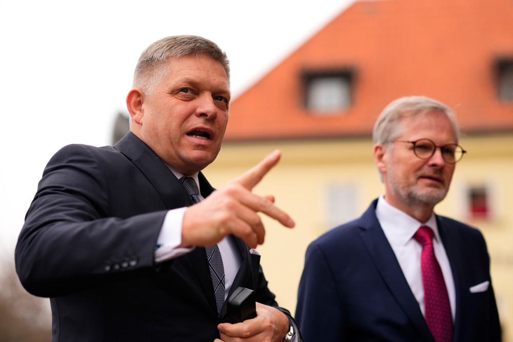 Summit premiérov V4 v Prahe (4) Robert Fico Petr Fiala