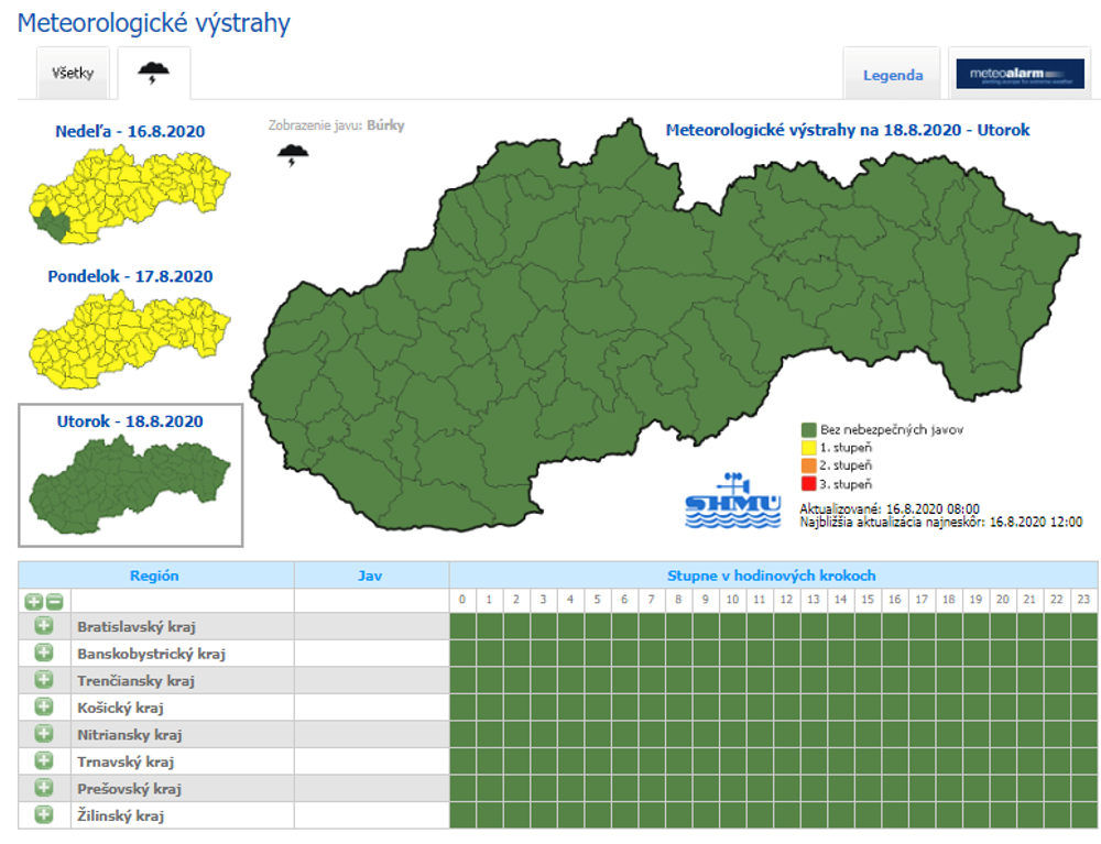 V týchto regiónoch hrozia silné lejaky aj s krúpami 