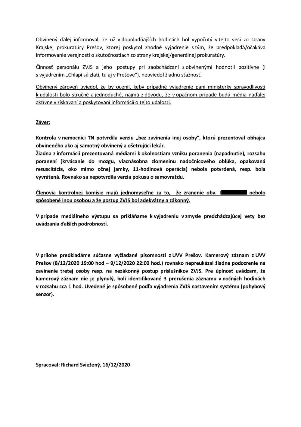 záznam o vykonaní kontroly v nemocnici 3