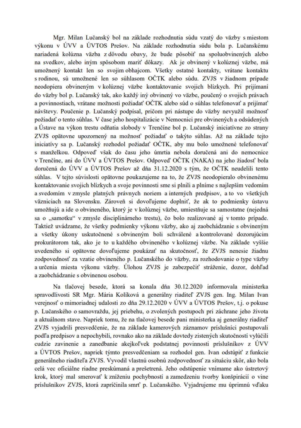 Otvorený list k aktuálnej situácii vo väzenstve