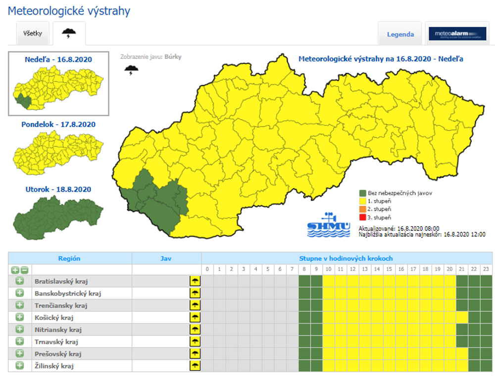 V týchto regiónoch hrozia silné lejaky aj s krúpami 