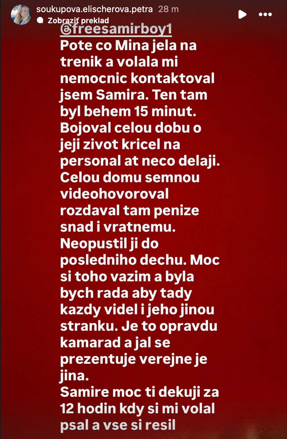 Správy z boja o život Míny Elischerovej