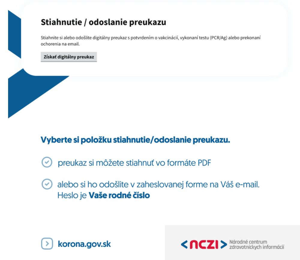 Stiahnutie,odoslanie preukazu