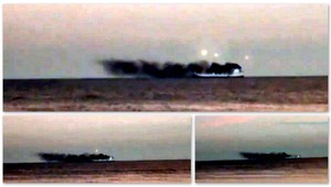 Nad horiacou loďou sa zjavilo UFO, video vo vnútri