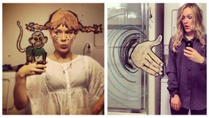 Vyšší level selfie. Dievča kreslí na zrkadlo krásne príbehy