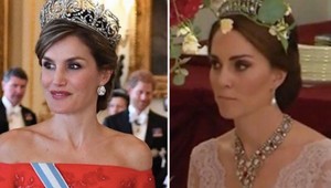 Britská vojvodkyňa verzus španielska kráľovná na bankete. Kate s výstrihom až...