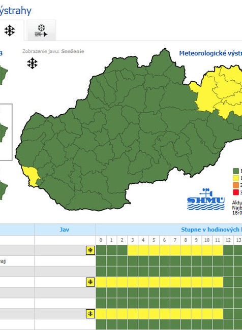 SHMÚ vydalo výstrahu 1. stupňa pred snežením. Napadnúť má niekoľko centimetrov
