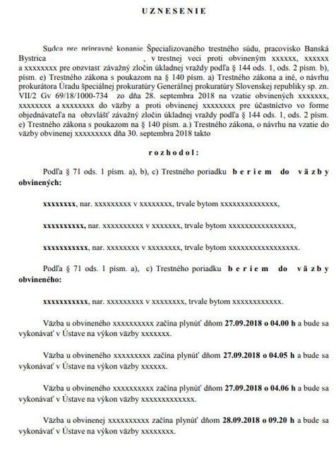 Uznesenie Špecializovaného trestného súdu v prípade vraždy Jána Kuciaka