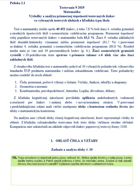 Výsledky žiakov z matematiky