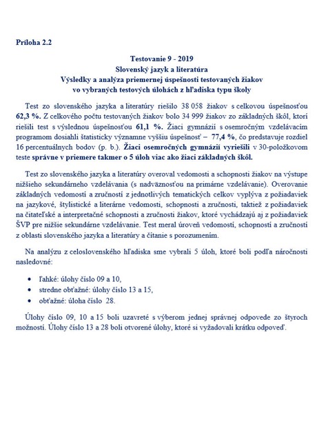 Výsledky testov podľa okresov zo SJ a literatúry