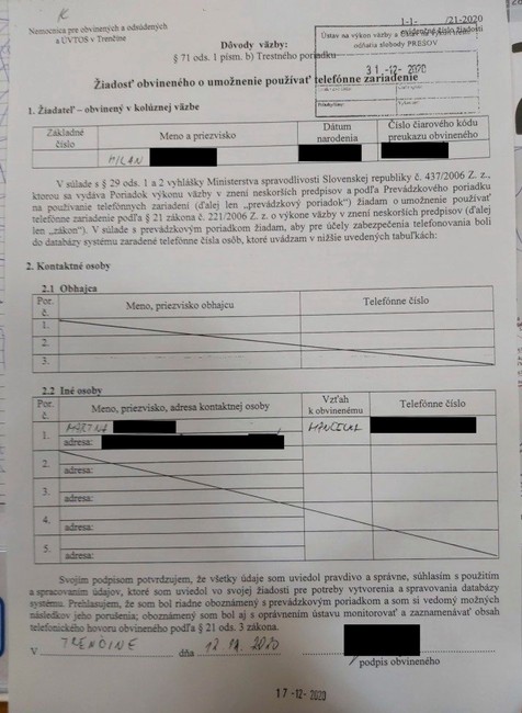 Žiadosť o poskytnutie telefónu