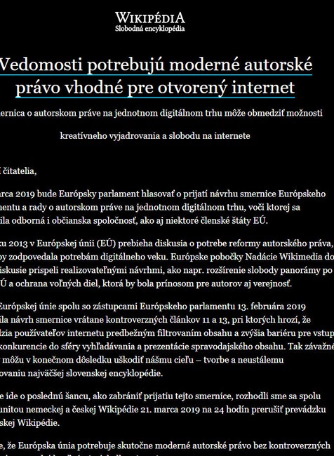 Na Wikipédiu sa dnes nespoliehajte. Celý deň bude na protest vypnutá