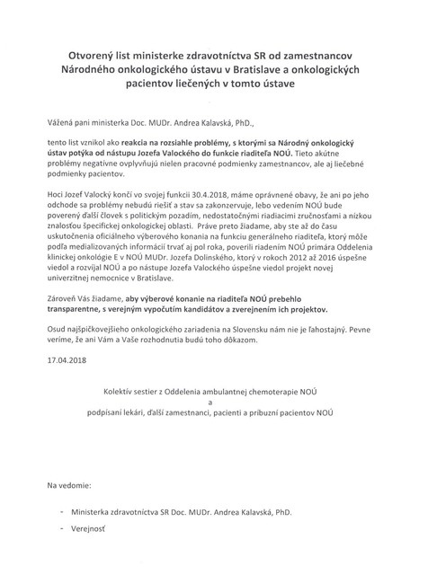 Otvorený list ministerke zdravotníctva