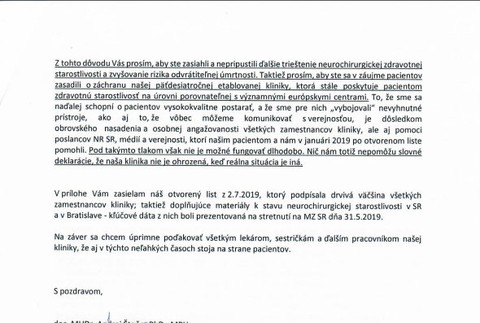 Otvorený list výboru NR SR - neurochirurgovia