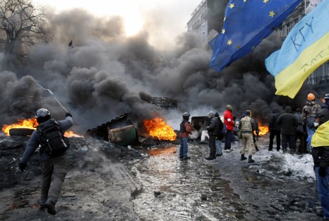 Ukrajina bojisko protesty Kyjev 23.1. 1