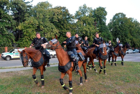Policajti strážia poriadok počas zápasu