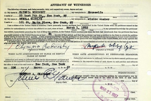 Dokument, ktorý ukazuje petičnú žiadosť o takzvanú naturalizáciu v USA pre Jakiwa Palija - bývalého nacistického dozorcu koncentračného tábora 