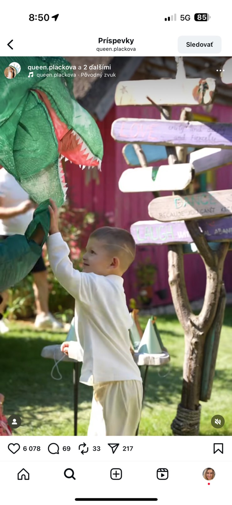 Plačková, syn Dion, narodeninová oslava, luxus, dinosaurus