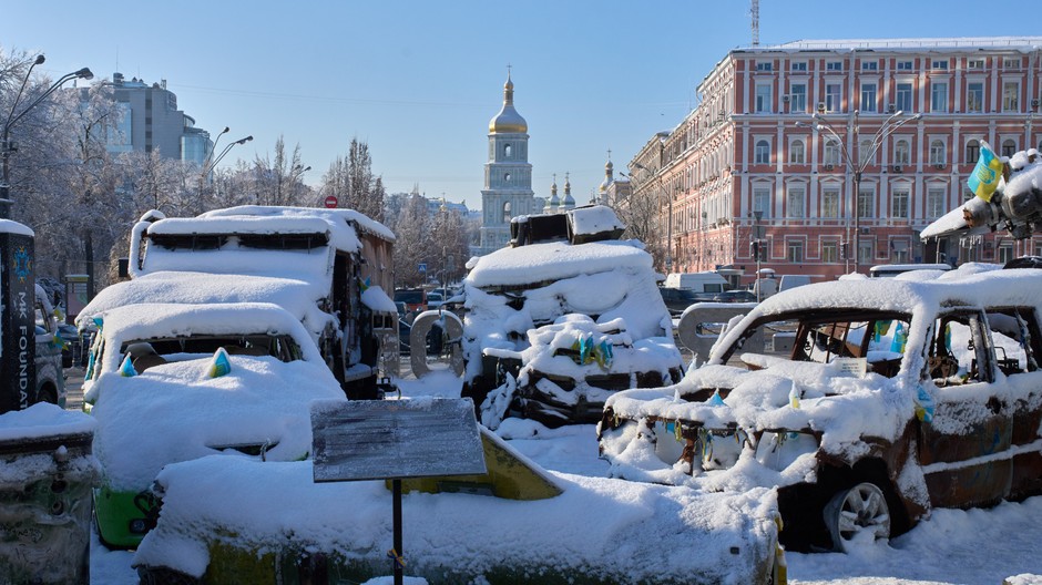 kyjev ukrajina auta sneh 