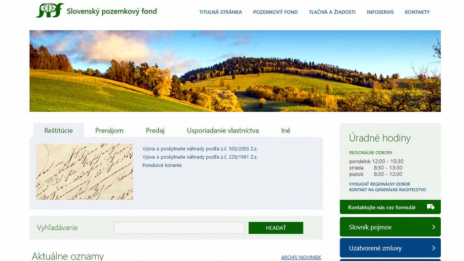 Pozemkový fodn, stránka